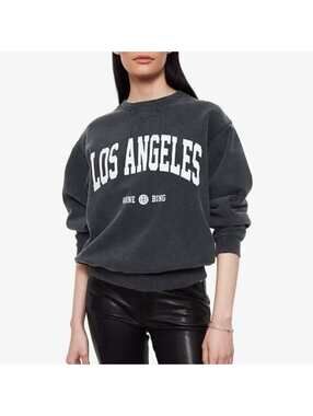 Anine Bing Ramona Washed Black Sweatshirt Los Angeles Sz Small athleisure luxury